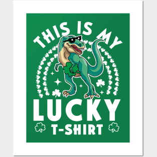 This Is My Lucky Shirt Kids Funny Dinosaur St Patrick's Day Posters and Art